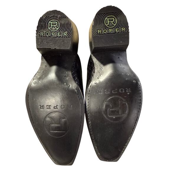 Roper Mary Mules Women's Size 5 Snip Toe Basketweave Embossed Black Leather - Picture 7 of 9